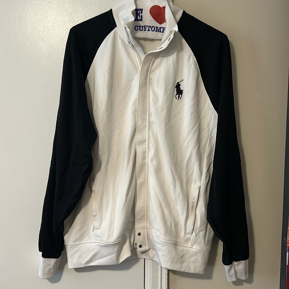 Polo  Ralph Lauren black & white sweat jacket size XL